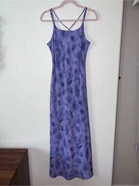 DBY Purple Floral Maxi Slip Dress with Spaghetti Straps cross back Medium Y2K